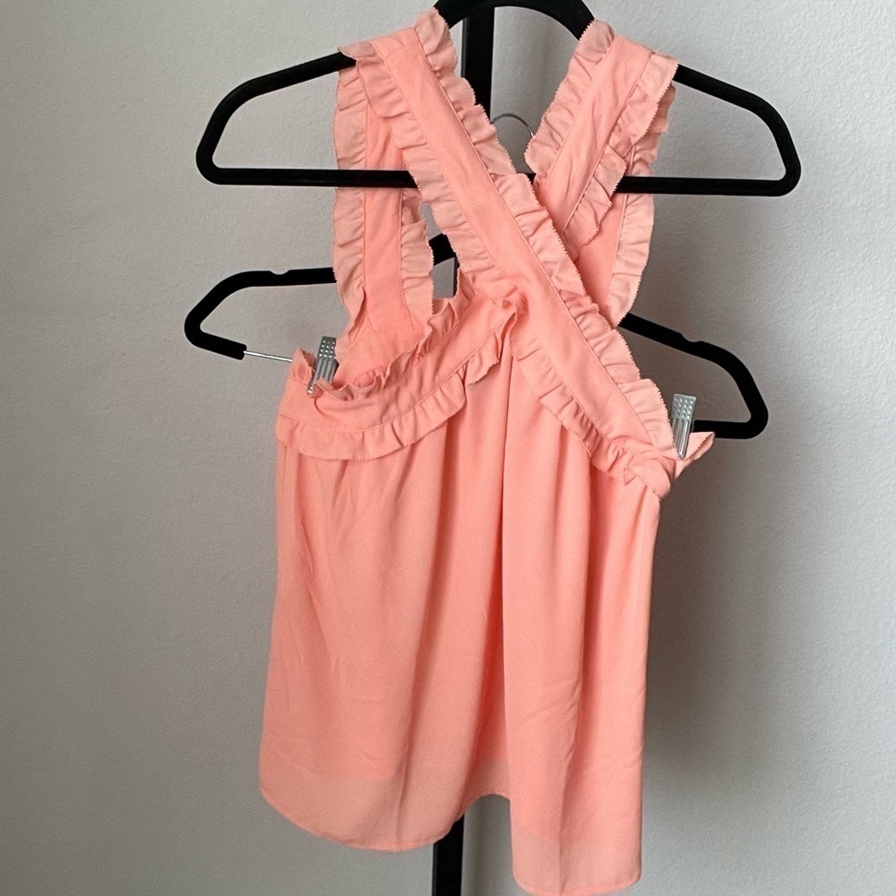 J Crew Criss Cross Ruffle Tank Coral Orange Size 2